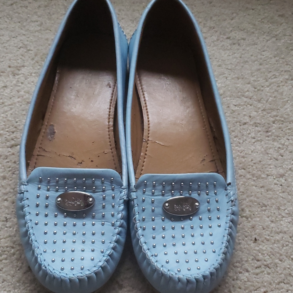 Coach powder blue studded flats